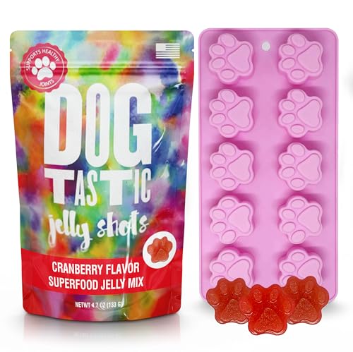 Image of SodaPup Dogtastic Jelly Shots Mix with Paw Silicone Mold - Cranberry Flavored Gelatin Superfood for Dogs, Packed with Collagen for Joints, Digestion, Gut, Skin & Coat Health - 4.7oz, Made in USA