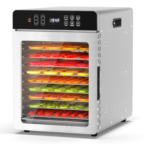 Food Dehydrator with 10 Stainless Steel Trays, 800W Fruit Dehydrator
