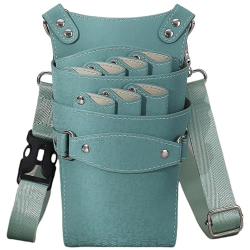 美容師シザーケース トリマー コームハサミ収納 ショルダーバッグ ツールポーチ 大容量 7丁 ポーチ 理容室 ウエスト はさみ 櫛 収納 サロン 家庭用 2way トリマー サロン レザー 挿し 美容師 理容師 トリマー ベルト付き (グリーン)