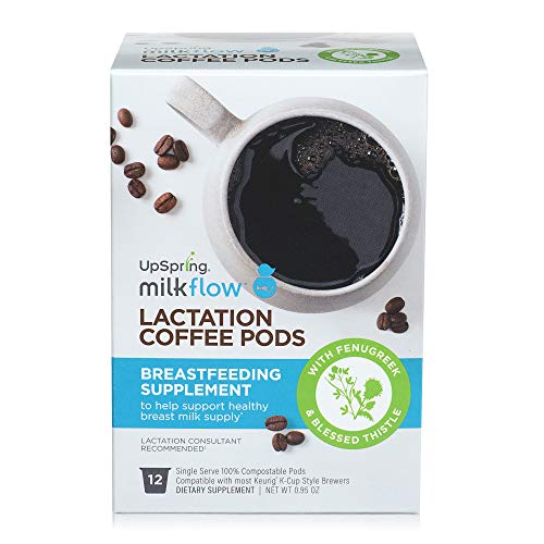 Milkflow Lactation Supplement Coffee Pods with Fenugreek and Blessed Thistle by Upspring, 12-serving for Single Serve Cup Coffee Makers, Robusta Flavor for Breastfeeding