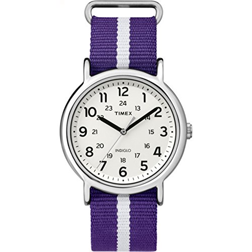 Timex Unisex TW2P68400 Weekender Purple/White Stripe Nylon Slip-Thru Strap Watch