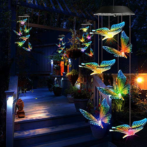Image of Toodour Solar Wind Chime, Color Changing Wind Chimes Butterfly, LED Decorative Mobile, Gifts for Mom Grandma, Waterproof Outdoor Decorative Lights for Garden, Patio, Yard, Window, Outdoor Decor