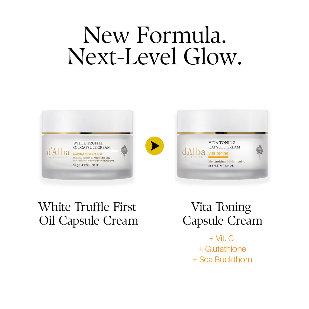 d’Alba Piedmont Crema facial hidratante profunda Vita Toning Capsule Cream, con cápsulas de aceite Vita-Cera para un efecto piel de cristal (55 ml)