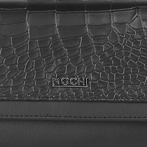 Image of Mochi Women Black Faux Leather Casual Clutch with Premium Metal Logo (95-134)