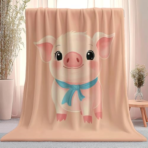 Manta de Franela cálida, Suave y cómoda Dibujos Animados De Cerditos Lindos Manta de sofá Lavable con patrón, Manta para Dormitorio 200 x 220 cm, Rosa