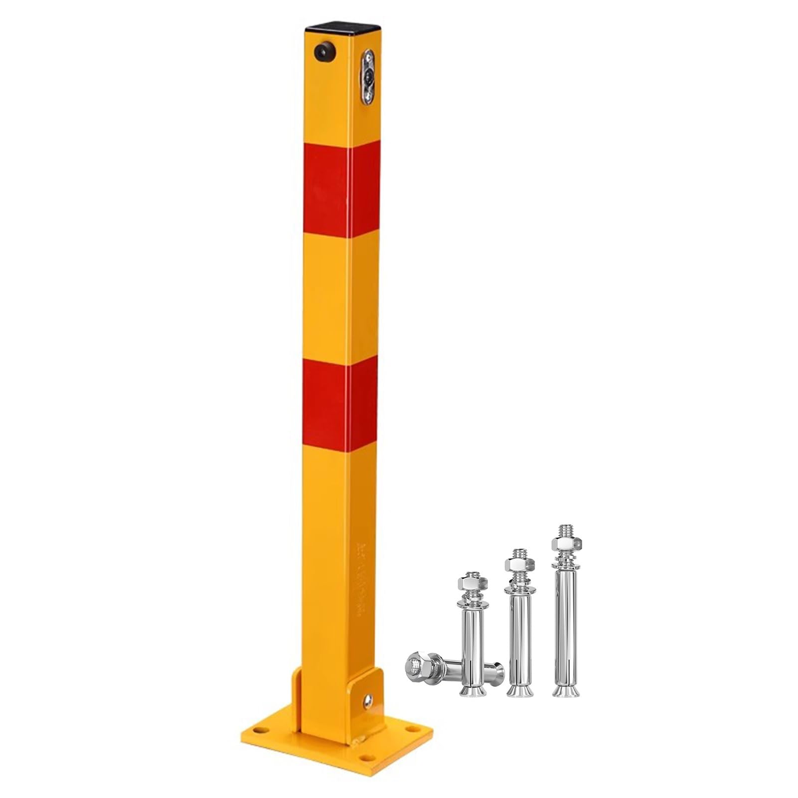 MOKLYF Safety Bollard Post, Bollards Steel 27.55 Inch, Night Reflective Design, Foldable with Lock Parking Barrier Traffic Bollards for Driveway (Yellow 60cm/23.62")
