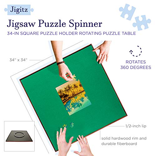 Jigitz Jigsaw Puzzle Spinner – 34in Square Puzzle Holder Rotating Puzzle Table Portable Puzzle Board Game Table