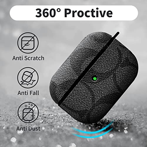 Molova Case For Airpods Pro,Luxury Stylish Pu Ultra Slim & Thin Soft Tpu Anti-Slip Scratch Resistant Drop Proof Full Cover Case With Keychain/Lanyard//Ear Hook/Watch Band Holder/Anti-Lost Strap,Black #TOP2