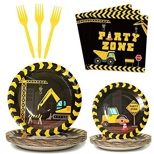 party greeting 96pcs Construction Birthday Supplies Construction Theme Paper Plates and Napkins Construction Truck Decorations for Boys Kids Tractor Dump Digger Vehicle Themed Favors, Serve 24