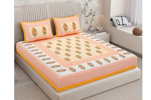 Image of Monique Bedsheet Set | 144 TC Cotton Bedsheet for Double Bed with 2 Pillow Cover