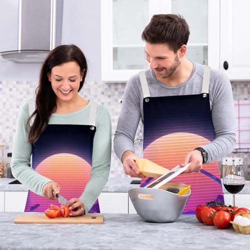 Tablier de cuisine avec 4 broches motif lune soleil surface cyber