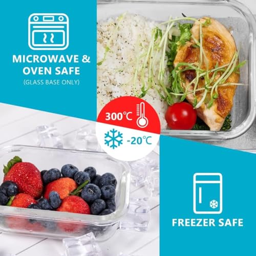Contenitori Ermetici per alimenti Vetro con coperchio - Ideale per Microonde, Forno, Frigo e Freezer - Contenitore Meal Prep e Alimenti piccoli - Set Premium di 10 senza BPA - 1050ml e 370ml - immagine 4