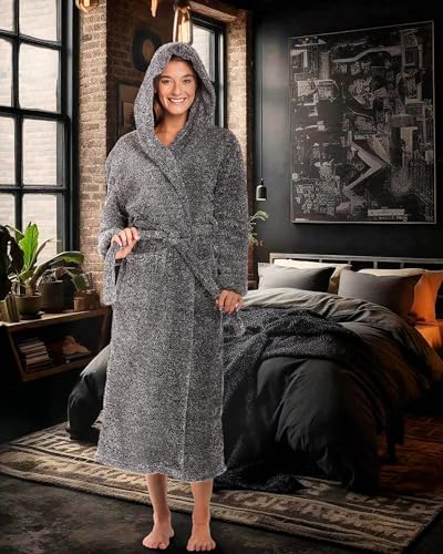 Image of Alexander Del Rossa Womens Fluffy, Fuzzy Robe for Women,Women's Long Hooded Robes, Plus Size