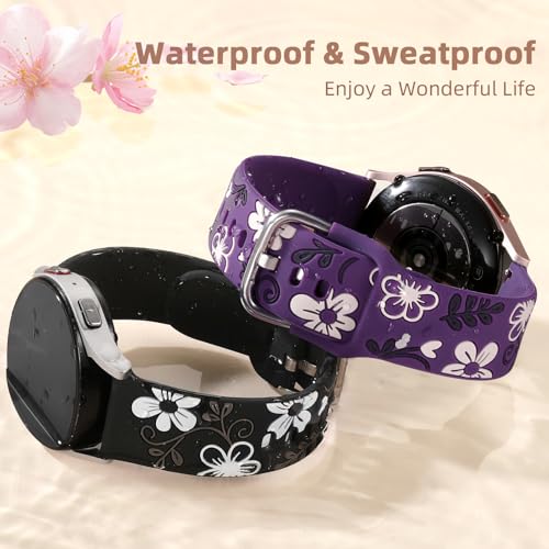 Witzon Floral Band Compatible with Samsung Galaxy Watch 7 Band/FE 6 5 4 40mm 44mm,Galaxy Active 2, 20mm Watch Band Engraved Cute Flower Soft Silicone Inlay Replacement Strap Dressy Accessories Women by Witzon - Used condition - Image 4