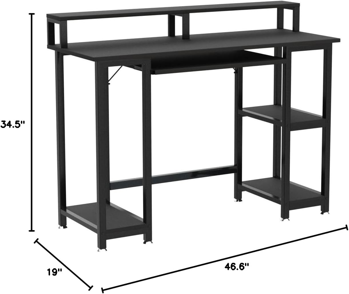 JSungo Small Computer Desk with Monitor Stand, 47 Inch Home Office Desk with 2 Tier Storage Shelf for Small Space, Sturdy Writing Gaming Table with Keyboard Tray and CPU Shelf, Black