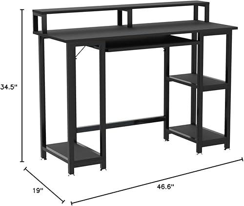 Miniatura 2 de JSungo Escritorio pequeño para computadora con soporte para monitor, escritorio de oficina en casa de 47 pulgadas con estante de almacenamiento de 2