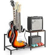 3-Tier Record Player Stand With Guitar Holder & Amp Shelf - All-in-One Storage For Vinyl & Guitars