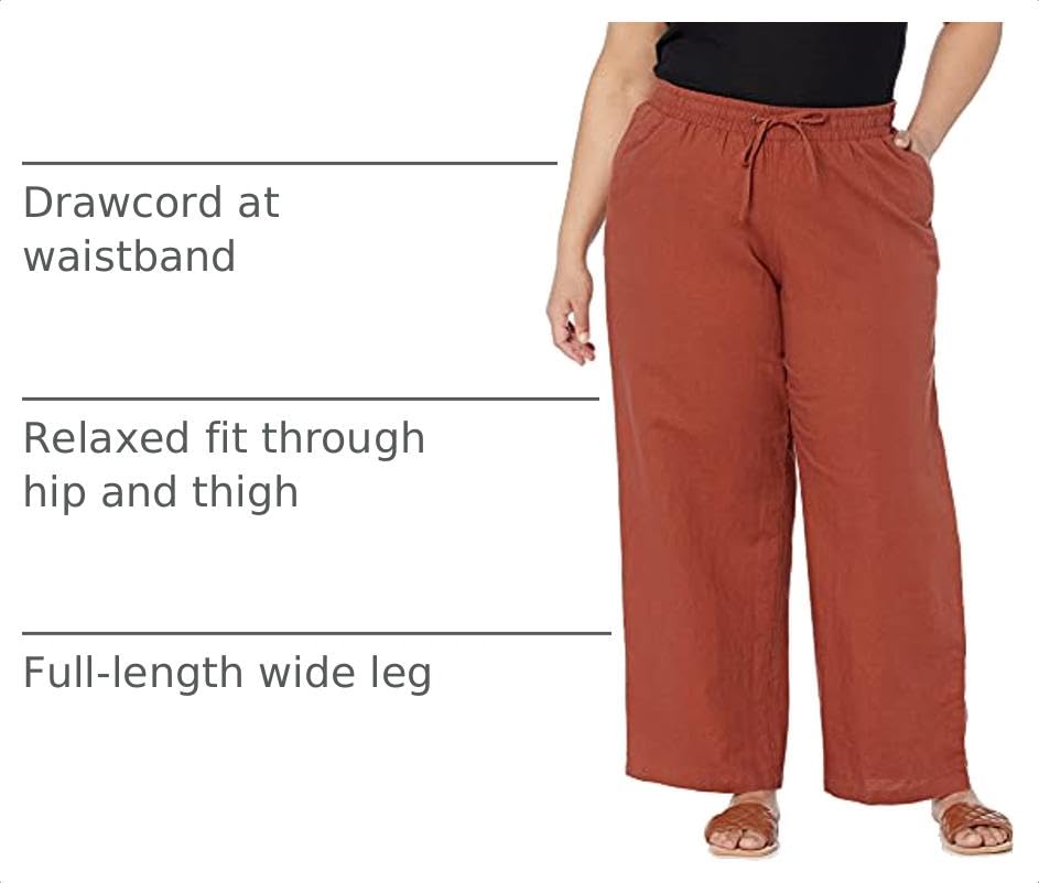 Image of Amazon Essentials Women's Linen Blend Drawstring Relaxed Fit Wide Leg Pants (Available in Plus Size)