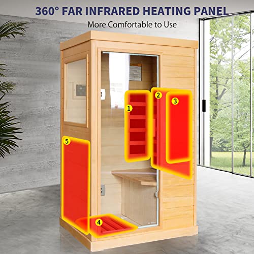 LUCHEN Far Infrared Sauna Home Sauna Spa Room Low-EMF Canadian Hemlock Wood 800W Indoor Saunas for Home with Backrest, Control Panel and Tempered Glass Door, Room:35.2*27.6*61.6Inch (T-50) - Image 6