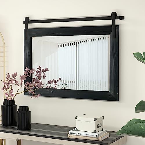 Image of COGOOD Bathroom Mirrors for Over Sink - 41 inch x 30 inch Farmhouse Barn Door Mirror for Living Room, Entryway, Bedroom, Vanity Wall Decor Black