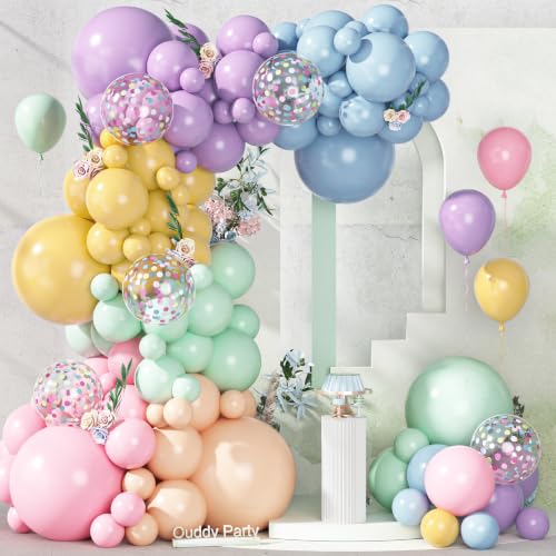 Ouddy Party 149Pcs Pastel Rainbow Pink Purple Yellow Orange Balloon Garland Kit Different Sizes 18 12 10 5Inch 6Pcs 18 Pastel Confetti Balloons for Baby Shower Wedding Birthday Party Decorations