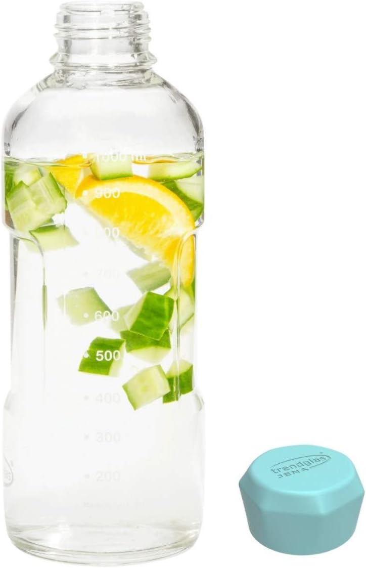 Trendglas Jena Borosilicate Glass Bottle with Scale Blue Cap 1000 ml