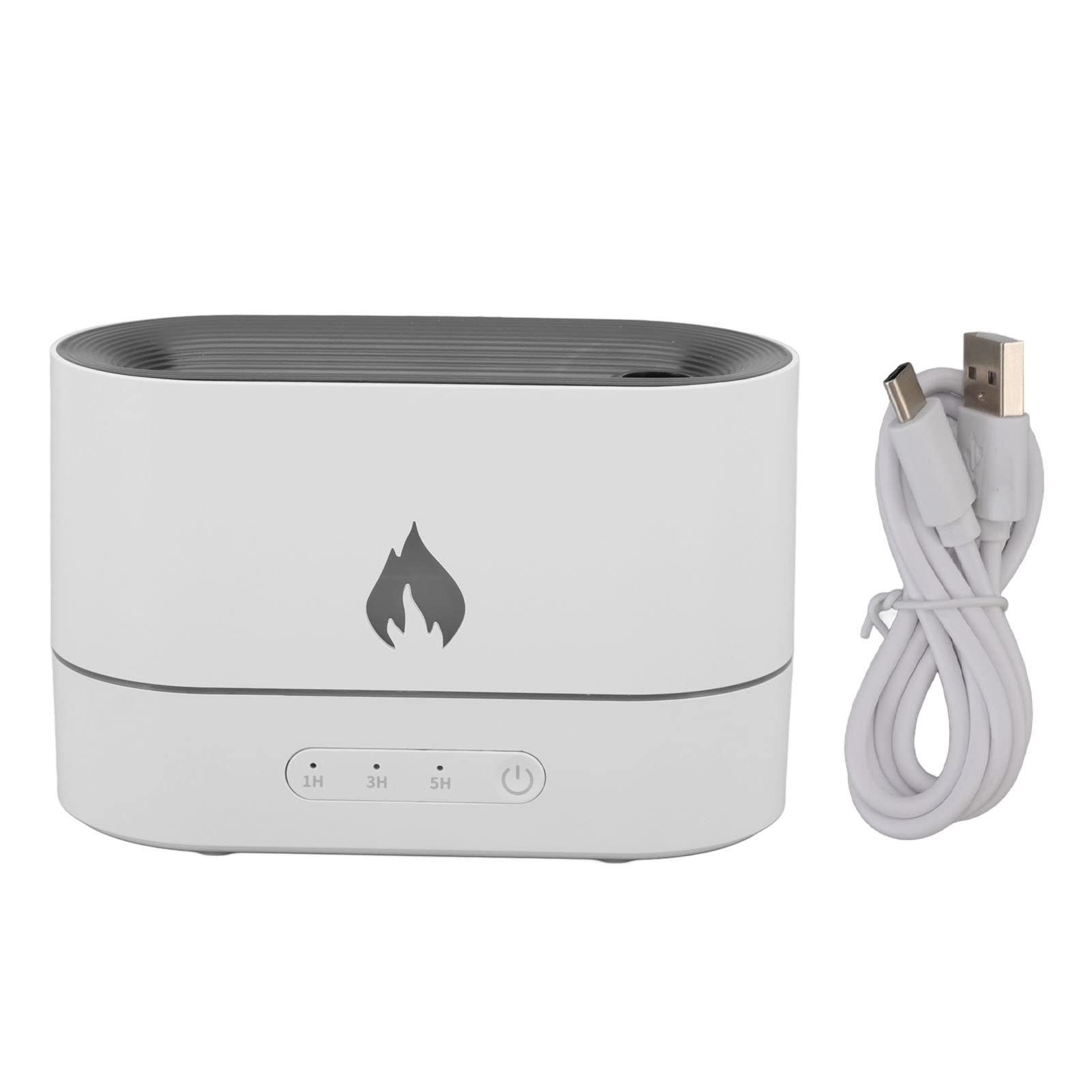 Cocoarm Humidificador, ABS Difusor de Difusor de Aceite Esencial 250 Ml USB 5 V Luz de Patrón de Llama 1 H 3 H 5 Temporizador Niebla Fina para el Hogar Dormitorio Oficina Uso Nocturno (White)