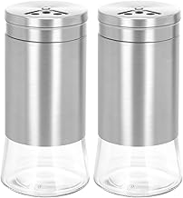 Set of Salt and Pepper Shakers Adjustable Holes Stainless Steel Lid Measuring Glass Large Durable Jars Dishwasher Safe