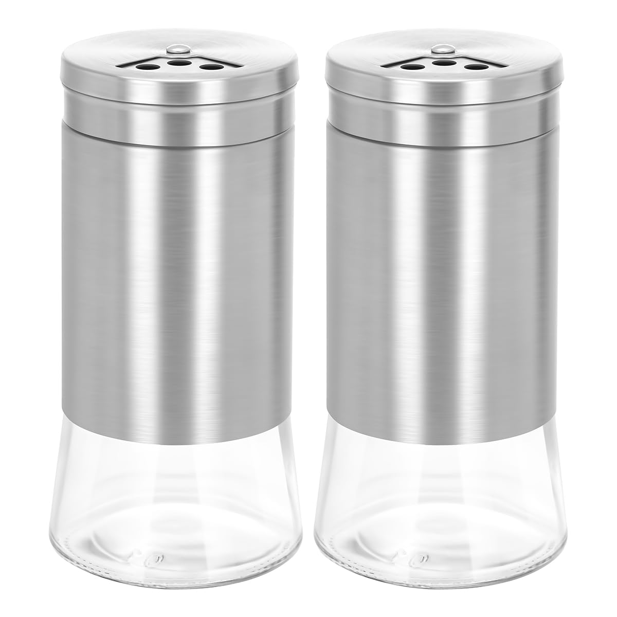 Elegant Salt and Pepper Shakers Set, 2-Pack Refillable Glass Salt Pot and Pepper Shaker with Adjustable Stainless Steel Pour Hole (Silver)