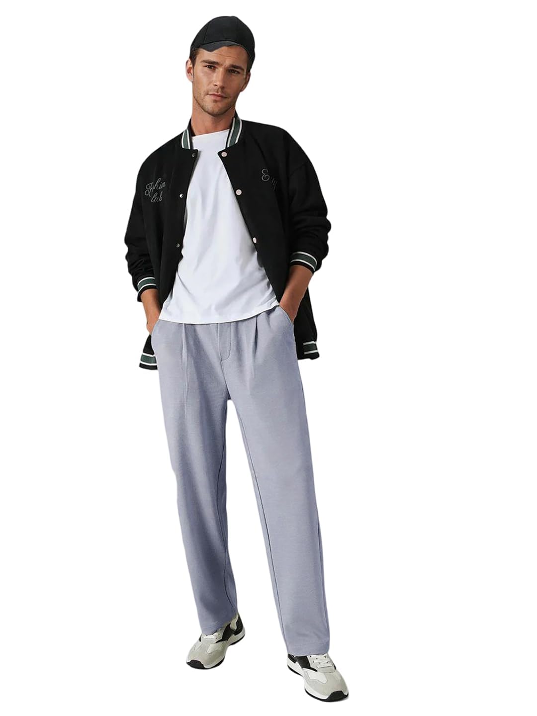 Men's Relaxed Fit Pleated Trousers|Casual Elastic Waist Straight Leg Pants with Pockets|Stylish Casual Wear-image-1