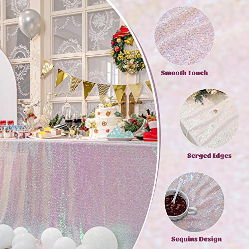 Kirsooku White Sequin Tablecloth Glitter Sparkly Iridescent Shimmer For 50 X 50 Square Table Cloth Decorations For Birthday Party Halloween Decor Supplies Event Wedding Table Covers #TOP2