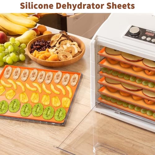 Yiomxhi 4 Pcs Silikon Dehydrator Blätter Antihaft Dörrfolie für Dörrautomat mit Schaber, Wiederverwendbare Backmatte für Fruchtleder, Rechteck Dörrgerät Matten für Obsttrockner, Orange – Bild 6