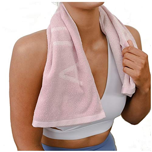 Gym Towel for Sweat – 100% Organic Cotton – Soft and Absorbent Workout Towel for Gym (31.5 X 15.75 inch)- Silver Infused Sports Towel – Yoga and Gym Towel for Women (Pink)