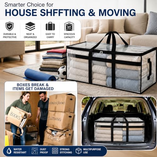 Image of Storite 2 Pack Premium Multi-Purpose Heavy Duty Moisture Proof 85 Litres Transparent Super-Size Jumbo Underbed Storage Bag /Toys /Blankets /Stationery Paper /Clothes Storage Bag (84x26x37 cm)