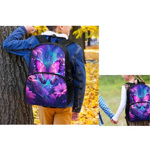 Butterfly 4th Grade Backpack for Girls Bookbag with Lunch Box Pencil Box Water Bottle Sleeve 4-in-1 Kids School Bags Casual Daypack Backpacks for Teen Girls Back to School Gifts2