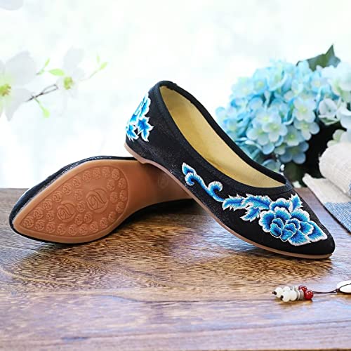 Luxinyu Women Slip On Flats Comfortable Pointed Toe Traditional Chinese Style Embroidered Ballet Flats Shoes Low Heel Daily Walking Shoes,Black 8.5 thumb #2