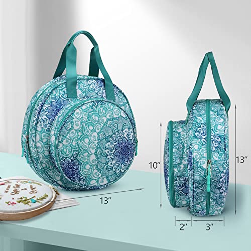 Image of FINPAC Embroidery Project Bag, Embroidery Supplies Storage Carrying Tote Case with Multiple Pockets for Floss, Hoops, Thread, Stitch Tools Kit [Bag Only], Emerald Illusions