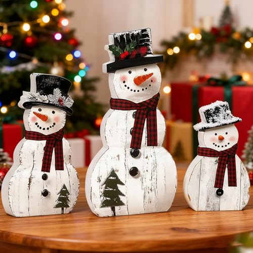 FUFRE Weihnachtsdeko Schneemann Holz, 3 Stück Schneemann Deko...