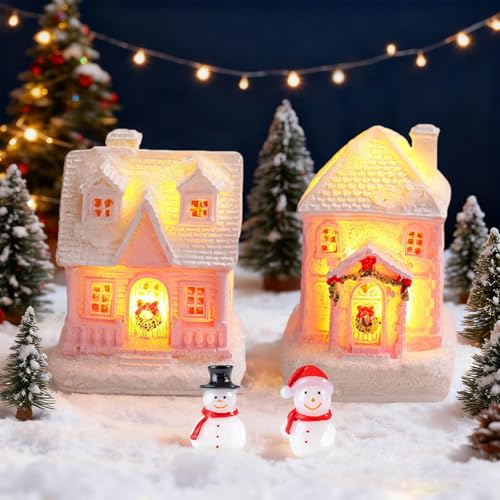 SPERMUOY Weihnachtsdorf häuser Weihnachtsdorf mit Beleuchtu,2 Stück...