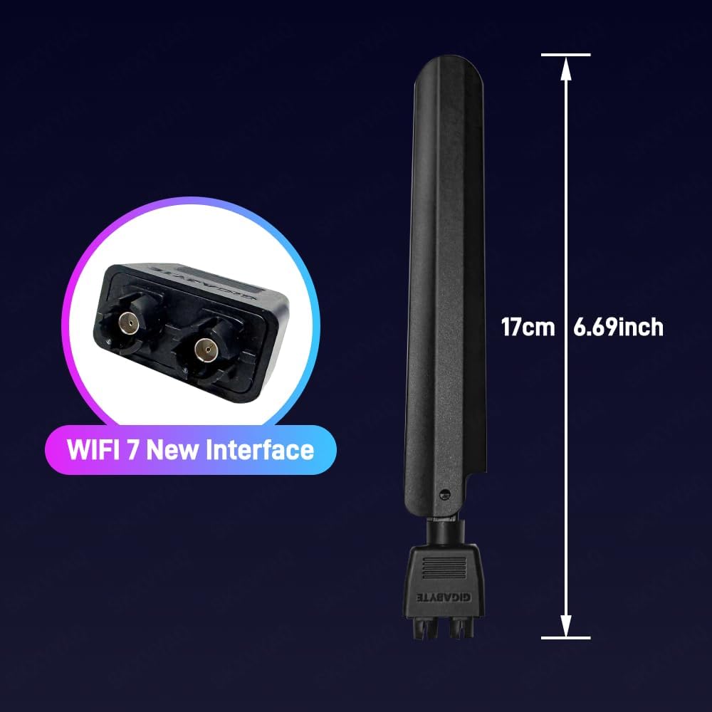 High Gain WiFi 7 Antenna for GIGABYTE Motherboard New Interface Wi-Fi 6E Antennas B850 Eagle,B860 DS3H,X870 Eagle X870 Gaming,Z890 UD,Z890 Eagle,B550 Eagle Desktop Gaming PC Wireless Wi-Fi Black