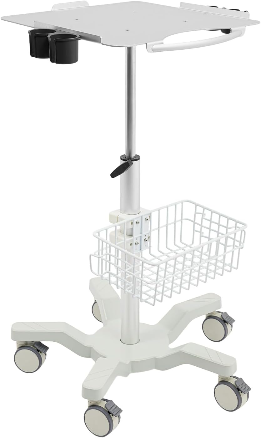 Medical Mobile Trolley Cart, 22.04 Lbs Load Medical Cart with Wheels, 24.41-38.19 in Adjustable Height and 16.54 x 16.54 in Large Countertop, for Hospitals, Dental Offices, Hospitals, Labs