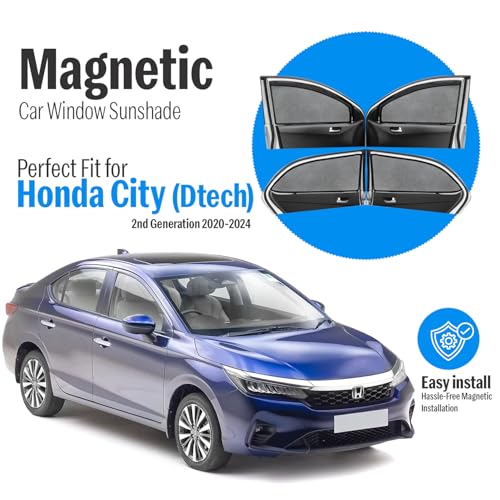 Image of Autofact Magnetic Car Sunshades Compatible with Honda New City (2020 to 2024) (Set of 4) - Easy Installation, UV Protection, Keeps Car Cool (Front 2 with Zippers, Rear 2 Without Zippers)