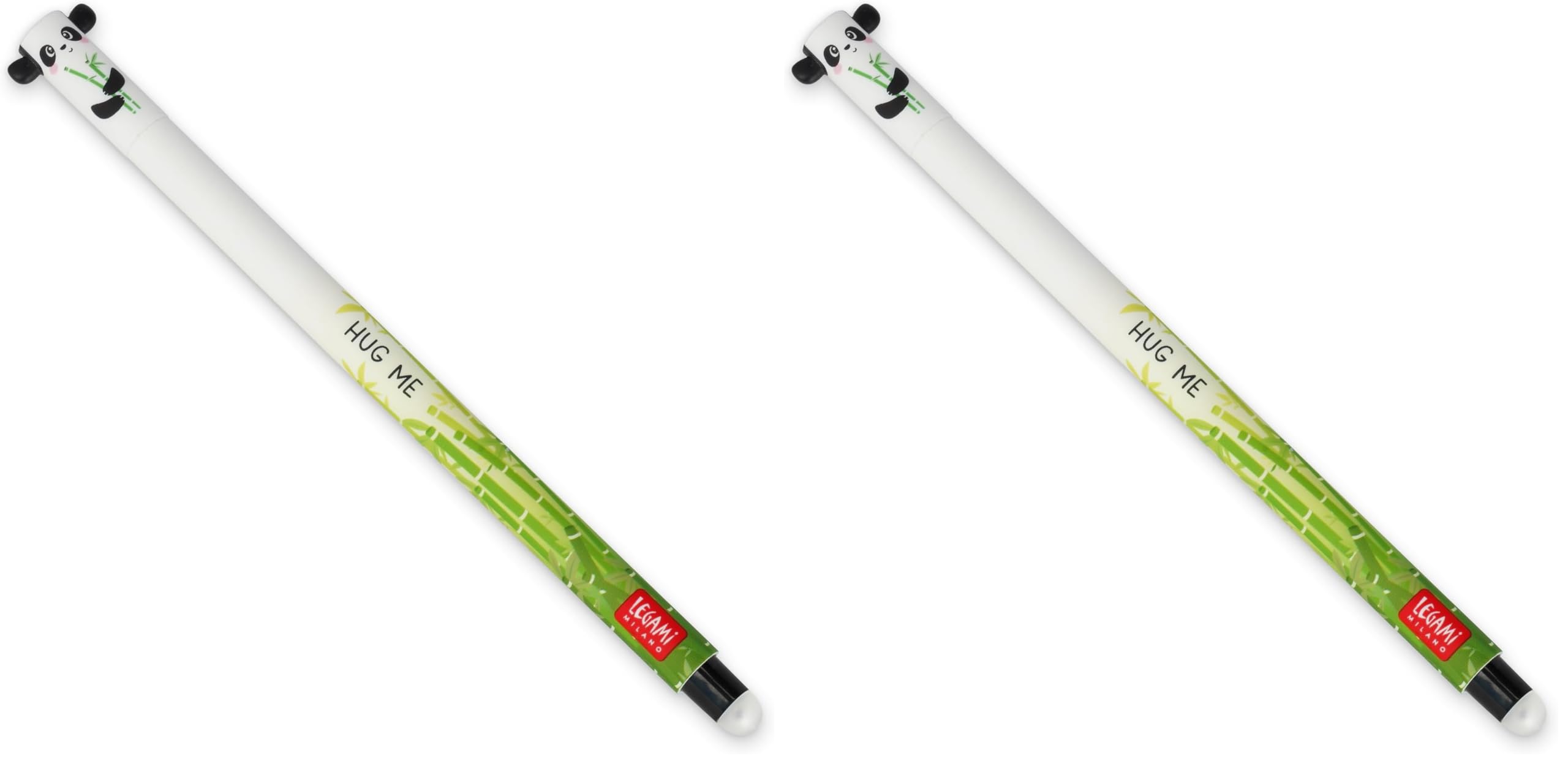 Legami - Bolígrafo de gel borrable, punta esférica para eliminar la tinta sin consumir la hoja, Tinta negra termosensible, diámetro de la punta 0,7 mm, Tema Panda (Paquete de 2)