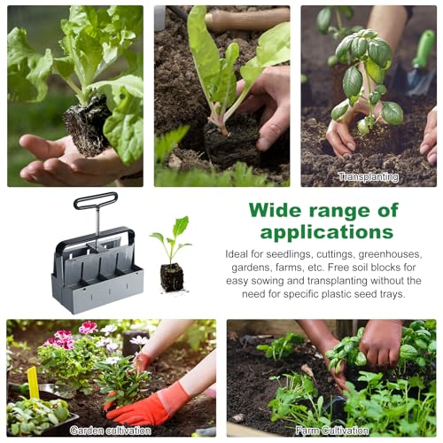 Moendergo Presse-terreau manuel pour 8 blocs de terre de 5 x 5 x 5 cm, bloqueur de sol manuel avec semis, gants, palettes de culture pour plantation, transplantation, gris – vue 9