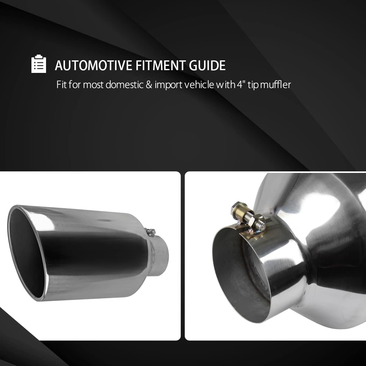 AUTOZENSATION Truck Bolt-On Exhaust Muffler Tip, 4" Inlet / 8" Outlet Chrome Stainless Steel