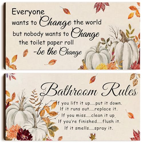 Jetec 2 Pieces Funny Bathroom Signs Bathroom Wall Decor Toilet Wall Accessories Farmhouse...