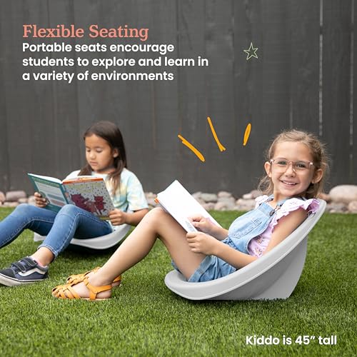 Image of ECR4Kids Plastic Leaf Scoop Floor Rocker Seat, Classroom Furniture, Light Grey, 6-Piece