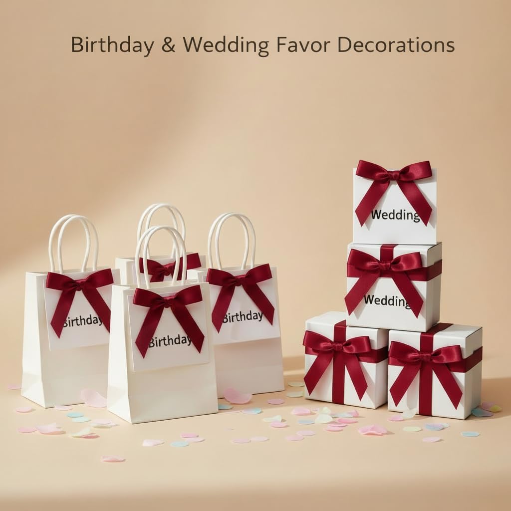 50 Pack Satin Twist Tie Bows for Gift Bags & Party Favors, 2.5 Inch Pre-Tied Ribbon Bows for Gift Wrapping, Birthday & Wedding Event Decorations - Burgundy - Image 6