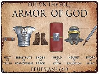Vintage Tin Metal Sign Armor of God Poster, Warrior of God Retro Wall Art Decor Iron Painting for Home Kitchen Cafe Pub Sign Plaque 12x16 Inch