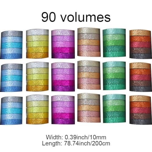 Cinta Washi Brillante en Pack de 90 Rollos Multicolores para Diseños de Papelería 8